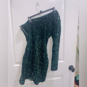 Emerald Green One Shoulder Sequin Party Dress